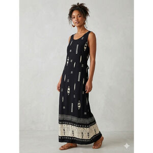 R&K Originals Vintage 90s Black White Tribal Print Rayon Maxi Dress Size 10